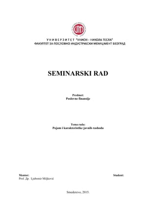 Pojam i karakteristike javnih rashoda