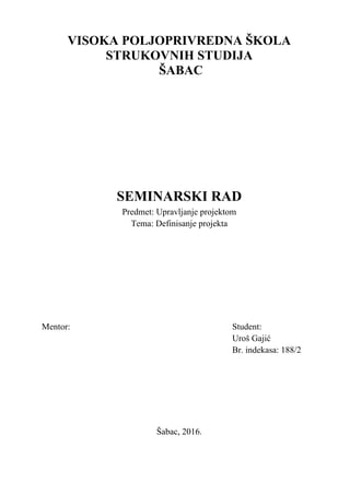 Definisanje projekta