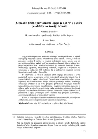 Stereotip fizičke privlačnosti ‘lijepo je dobro’ u okviru  petofaktorske teorije ličnosti