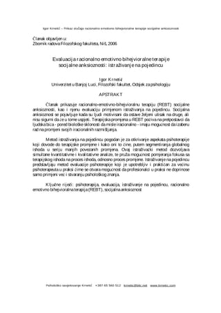Evaluacija racionalno emotivno bihevioralne terapije socijalne anksioznosti: istraživanje na pojedincu