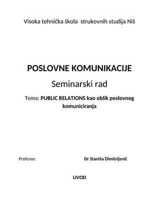 Public relations kao oblik poslovnog komuniciranja