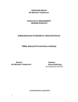 Modaliteti ugovora o prodaji