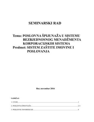 Poslovna špijunaža u sistemu bezbednosnog  menadžmenta korporacijskih sistema