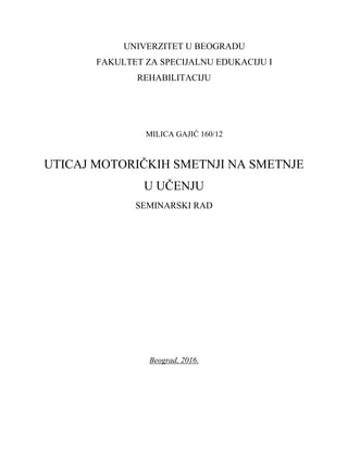 Uticaj motoričkih smetnji na smetnje u učenju