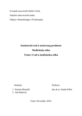 Uvod u medicinsku etiku