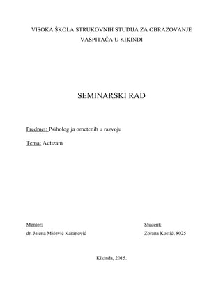 Autizam: seminarski rad