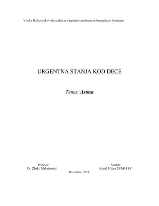 Urgentna stanja kod dece: astma