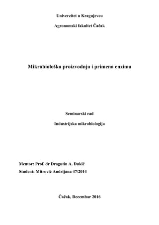 Mikrobiološka proizvodnja i primena enzima