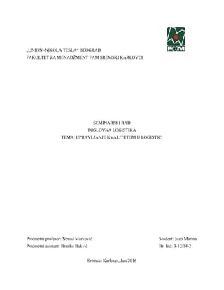 Upravljanje kvalitetom u logistici