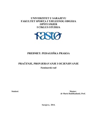 Pedagoška praksa-praćenje vrednovanje i ocjenjivanje