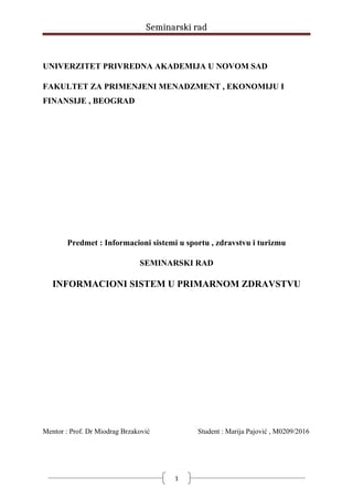 Informacioni sistem u primarnom zdravstvu