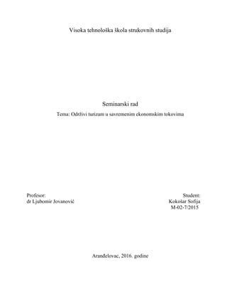 Održivi turizam u savremenim ekonomskim tokovima