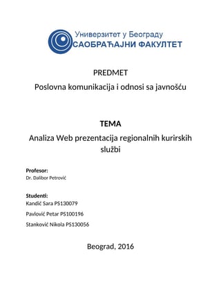 Analiza web prezentacije regionalnih kurirskih službi