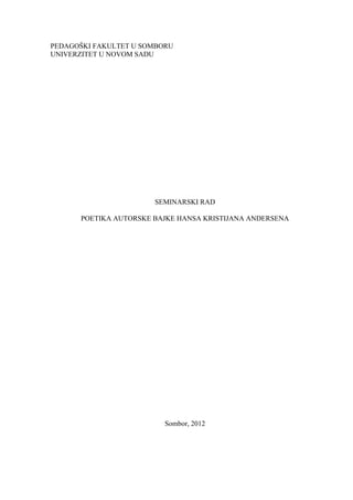 Poetika autorske bajke Hansa Kristijana Andersena