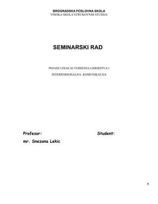 Pojam i značaj vođenja liderstva i interpersonalna komunikacija