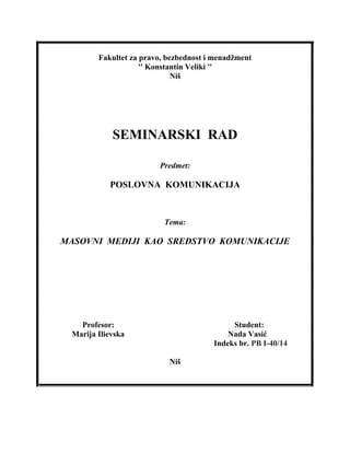 Masovni mediji kao sredstva komunikacije