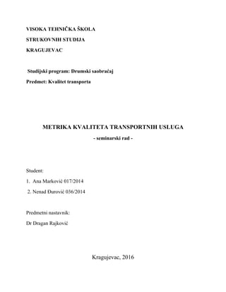 Metrika kvaliteta transportnih usluga