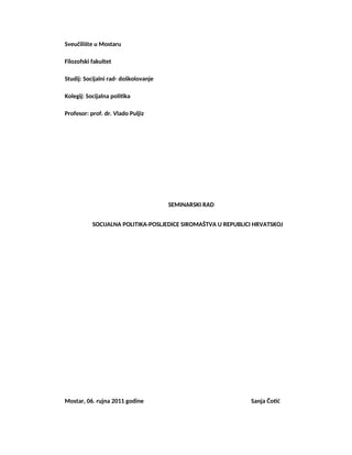 Socijalna politika-posledice siromaštva u Republici Hrvatskoj