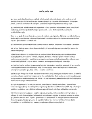 Značaj igre za dete