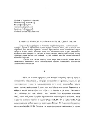 Kritičke kontroverze o feminizmu Isidore Sekulić