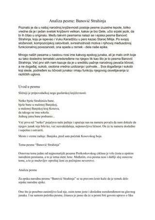 Analiza pesme Banović Strahinja