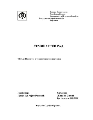 Izveštaj o tokovima gotovine banke