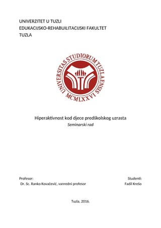 Hiperaktivnost kod dece predškolskog uzrasta