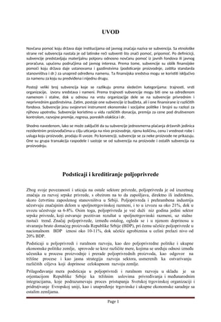 Podsticaji i kreditiranje u poljoprivredi