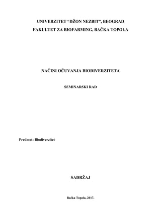 Načini očuvanja biodiverziteta