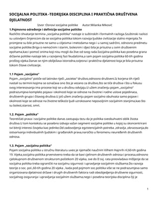 Socijalna politika – Teorijska disciplina i praktična društvena djelatnost