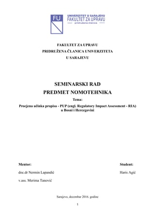 Procjena učinka propisa u Bosni i Hercegovini