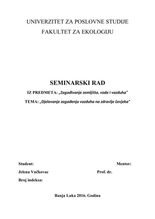 Delovanje zagađenog vazduha na zdravlje ljudi