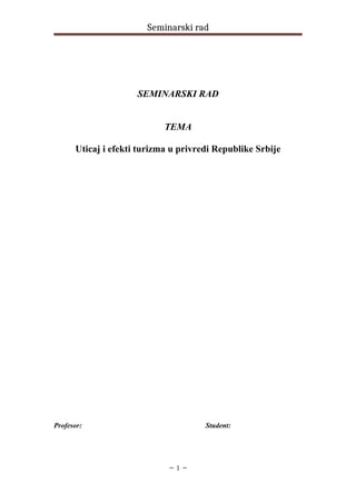 Uticaj i efekti turizma u privredi Republike Srbije