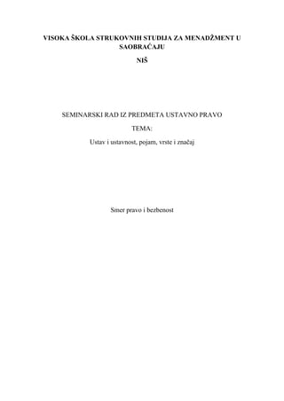 Ustav i ustavnost, pojam, vrste i značaj