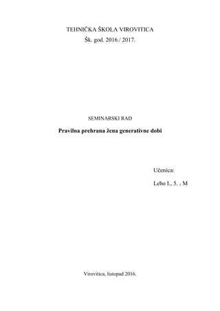 Pravilna prehrana žena generativne dobi