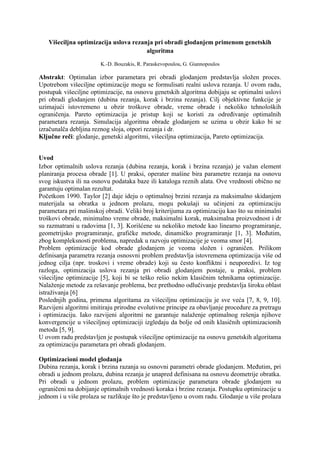 Višeciljna optimizacija uslova rezanja pri obradi glodanjem primenom genetskih algoritma