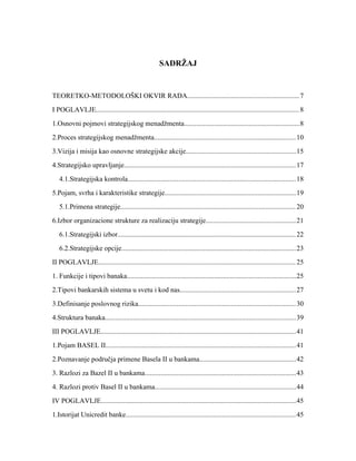Primena strategijskog modela, strategijske analiza kao novi model odlučivanja u Unicredit banci