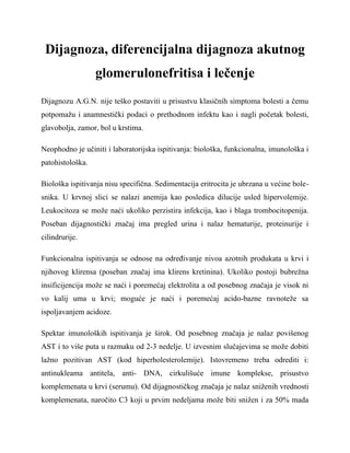 Dijagnoza, diferencijalna dijagnoza akutnog glomerulonefritisa i lečenje