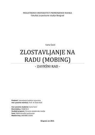 Zlostavljanje na radu (mobing)