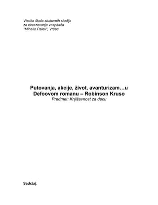 Putovanja, akcije, život, avanturizam…u Defoovom romanu – Robinson Kruso