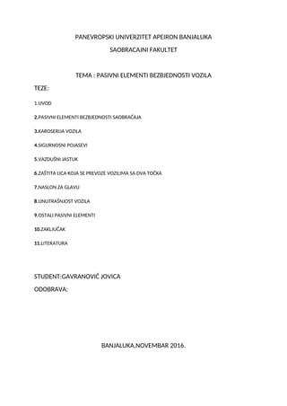 Pasivni elementi bezbednosti vozila