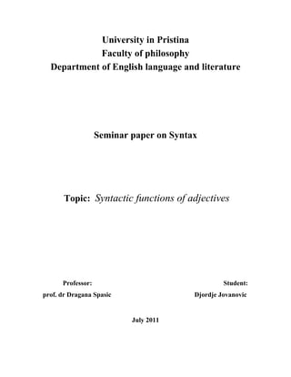 Syntactic functions of adjectives