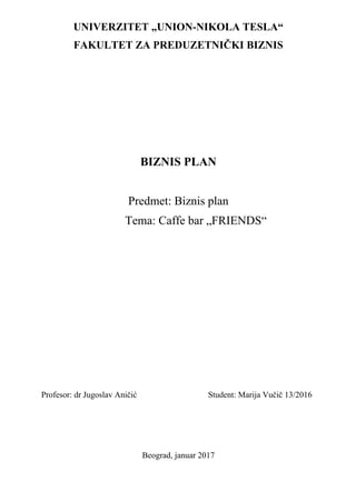 Biznis plan Caffe bar Friends