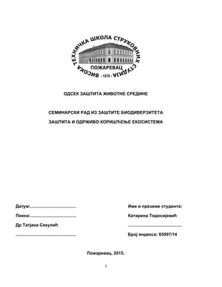 Zaštita i održivo korišćenje ekosistema