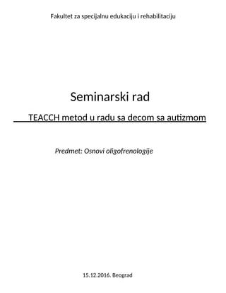 TEACCH metod u radu sa decom sa autizmom