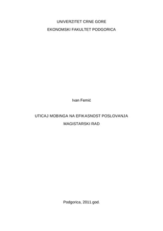 Uticaj mobinga na efikasnost poslovanja