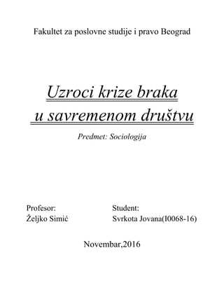Uzroci krize braka u savremenom društvu