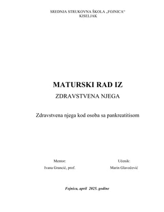 Zdravstvena nega kod osoba sa pankreatitisom