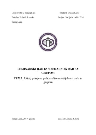 Uticaj primene psihoanalize u socijalnom radu sa grupom