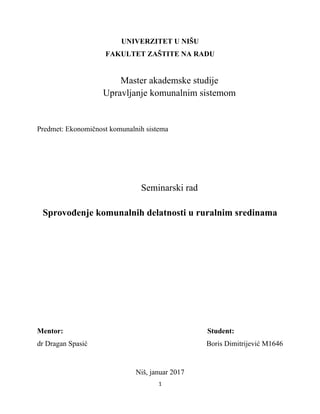 Sprovođenje komunalnih delatnosti u ruralnim sredinama